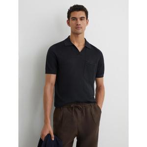 REISS Fairmont Linen Open-Collar Knit Polo Shirt
